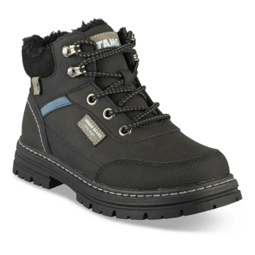 Bottines Fourré NOIR Garçon Motif Uni Lacets