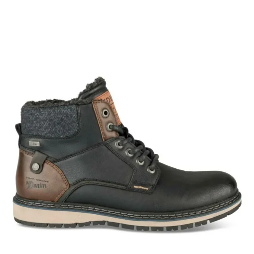 Bottines Fourré NOIR Homme Motif Uni Lacets