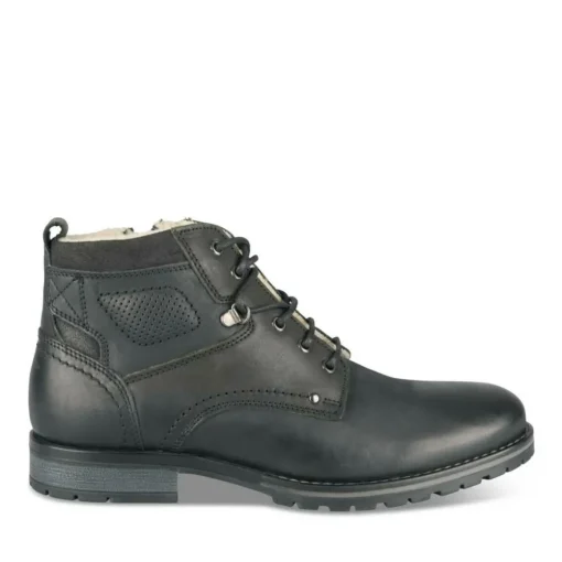 Bottines Fourré NOIR Homme CUIR Motif Uni Lacets