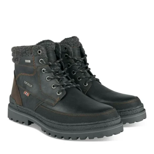 Bottines Fourré NOIR Homme Motif Uni Lacets