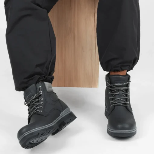 Bottines Fourré NOIR Homme Motif Uni Lacets