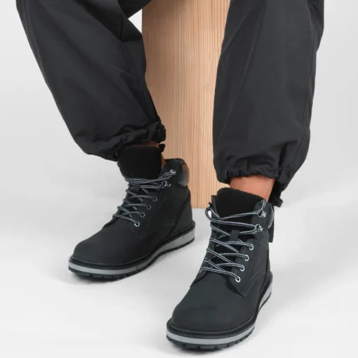 Bottines Fourré NOIR Homme CUIR Motif Uni Lacets