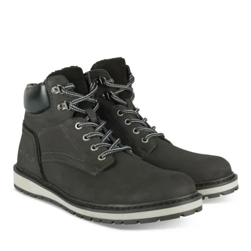 Bottines Fourré NOIR Homme CUIR Motif Uni Lacets