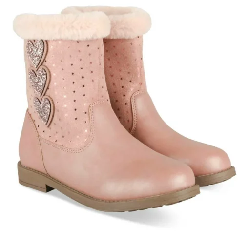 Bottines Fourré ROSE Fille Motif Coeurs Fermeture éclair
