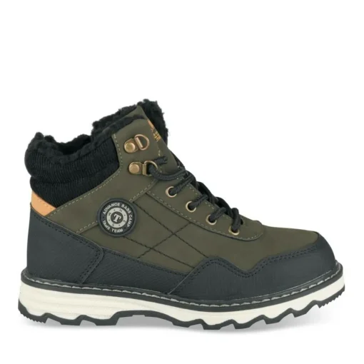 Bottines Fourré VERT Garçon Motif Uni Lacets