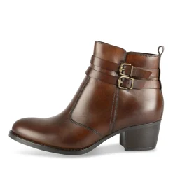 Bottines MARRON Femme CUIR Motif Uni Boucle + Fermeture éclair
