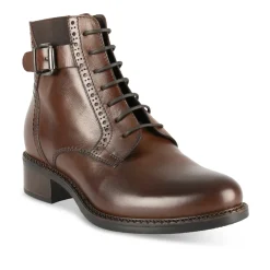 Bottines MARRON Femme CUIR Motif Uni Lacets + Fermeture éclair