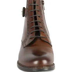 Bottines MARRON Femme CUIR Motif Uni Lacets + Fermeture éclair
