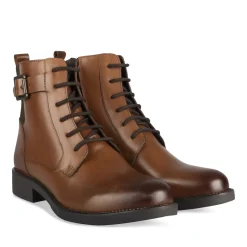 Bottines MARRON Femme CUIR Motif Uni Lacets + Fermeture éclair