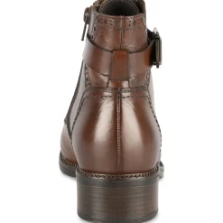 Bottines MARRON Femme CUIR Motif Uni Lacets + Fermeture éclair