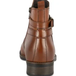 Bottines MARRON Femme CUIR Motif Uni Elastique + Fermeture éclair
