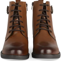 Bottines MARRON Femme CUIR Motif Uni Lacets + Fermeture éclair