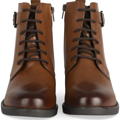 Bottines MARRON Femme CUIR Motif Uni Lacets + Fermeture éclair