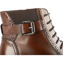 Bottines MARRON Femme CUIR Motif Uni Lacets + Fermeture éclair