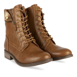 Bottines MARRON Femme Motif Uni Lacets
