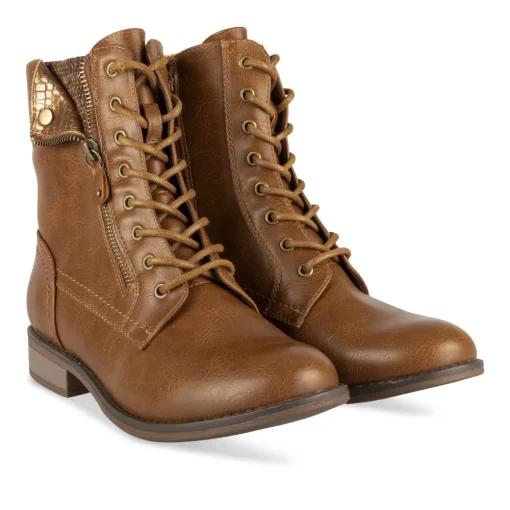 Bottines MARRON Femme Motif Uni Lacets