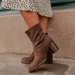 Bottines MARRON Femme Motif Uni Fermeture éclair