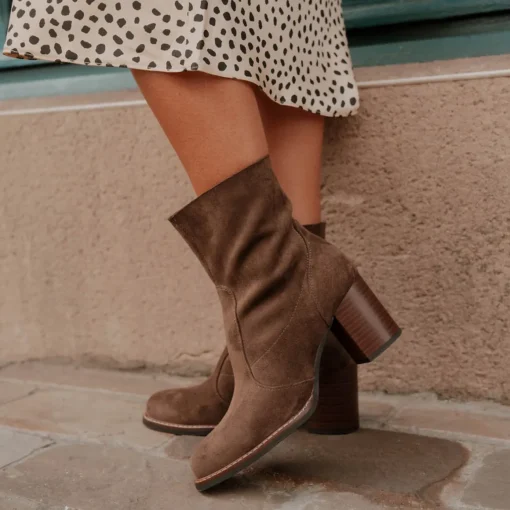 Bottines MARRON Femme Motif Uni Fermeture éclair