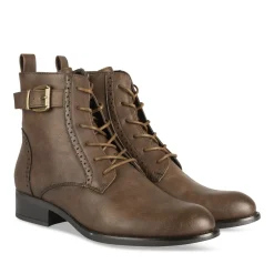 Bottines MARRON Femme Motif Uni Lacets