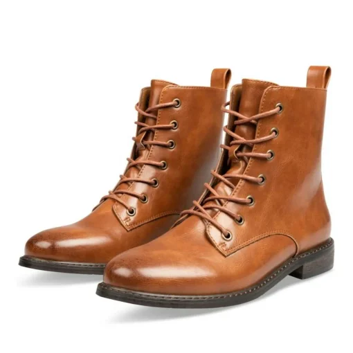 Bottines MARRON Femme Motif Uni Lacets