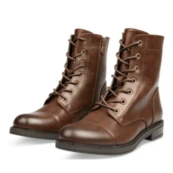 Bottines MARRON Femme Motif Uni Lacets