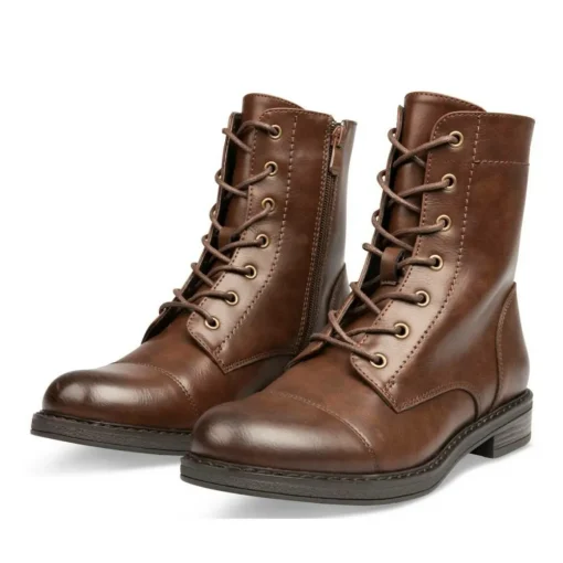 Bottines MARRON Femme Motif Uni Lacets