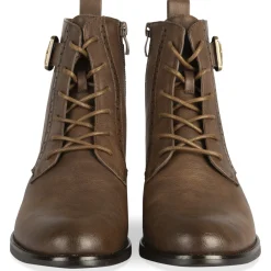 Bottines MARRON Femme Motif Uni Lacets