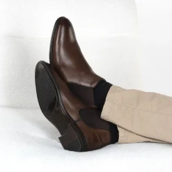 Bottines MARRON Homme CUIR Motif Uni A Enfiler
