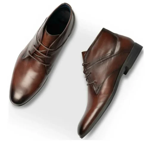 Bottines MARRON Homme CUIR Motif Uni Lacets