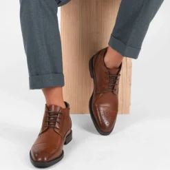 Bottines MARRON Homme Motif Uni Lacets