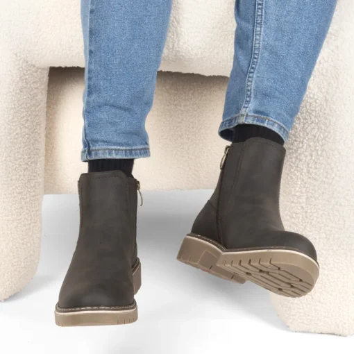 Bottines MARRON Homme Motif Uni Elastique + Fermeture éclair