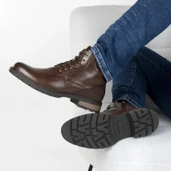 Bottines MARRON Homme Motif Uni Lacets