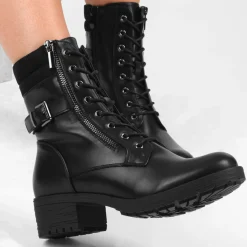 Bottines Montagne NOIR Femme Motif Uni Lacets