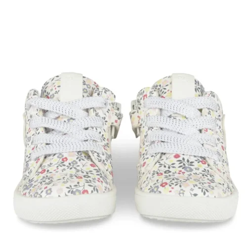 Bottines Montante BLANC Fille Motif Fleuri Lacets