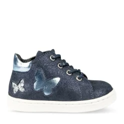 Bottines Montante BLEU Fille CUIR Motif Uni Elastique