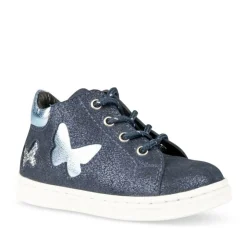 Bottines Montante BLEU Fille CUIR Motif Uni Elastique