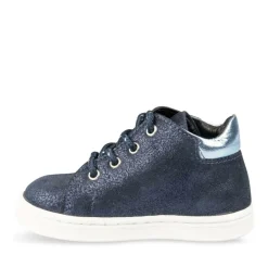 Bottines Montante BLEU Fille CUIR Motif Uni Elastique