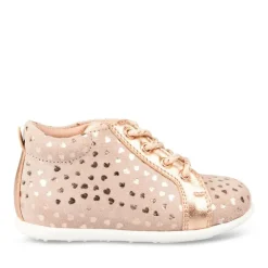 Bottines Montante ROSE Fille CUIR Motif Uni Lacets