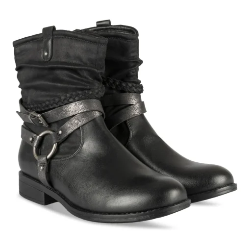 Bottines Motarde NOIR Femme Motif Uni Fermeture éclair
