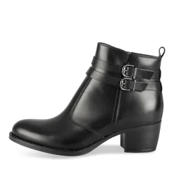 Bottines NOIR Femme CUIR Motif Uni Boucle + Fermeture éclair
