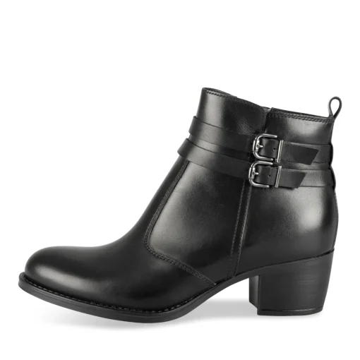 Bottines NOIR Femme CUIR Motif Uni Boucle + Fermeture éclair