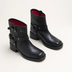Bottines NOIR Femme CUIR Motif Uni A Enfiler