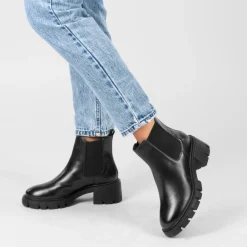 Bottines NOIR Femme CUIR Motif Uni Elastique