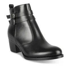 Bottines NOIR Femme CUIR Motif Uni Boucle + Fermeture éclair