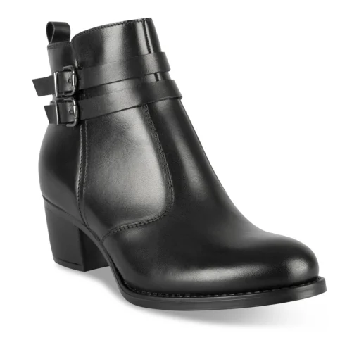 Bottines NOIR Femme CUIR Motif Uni Boucle + Fermeture éclair