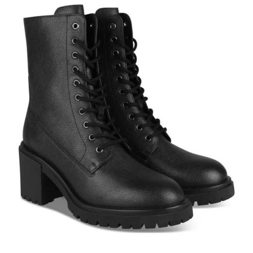 Bottines NOIR Femme CUIR Motif Uni Lacets