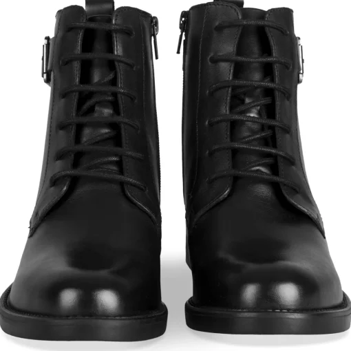 Bottines NOIR Femme CUIR Motif Uni Lacets + Fermeture éclair