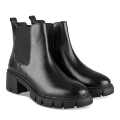 Bottines NOIR Femme CUIR Motif Uni Elastique