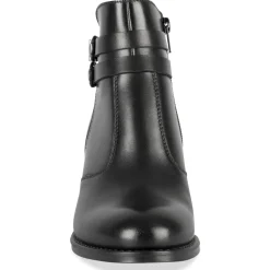 Bottines NOIR Femme CUIR Motif Uni Boucle + Fermeture éclair