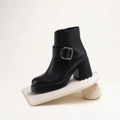 Bottines NOIR Femme CUIR Motif Uni Fermeture éclair